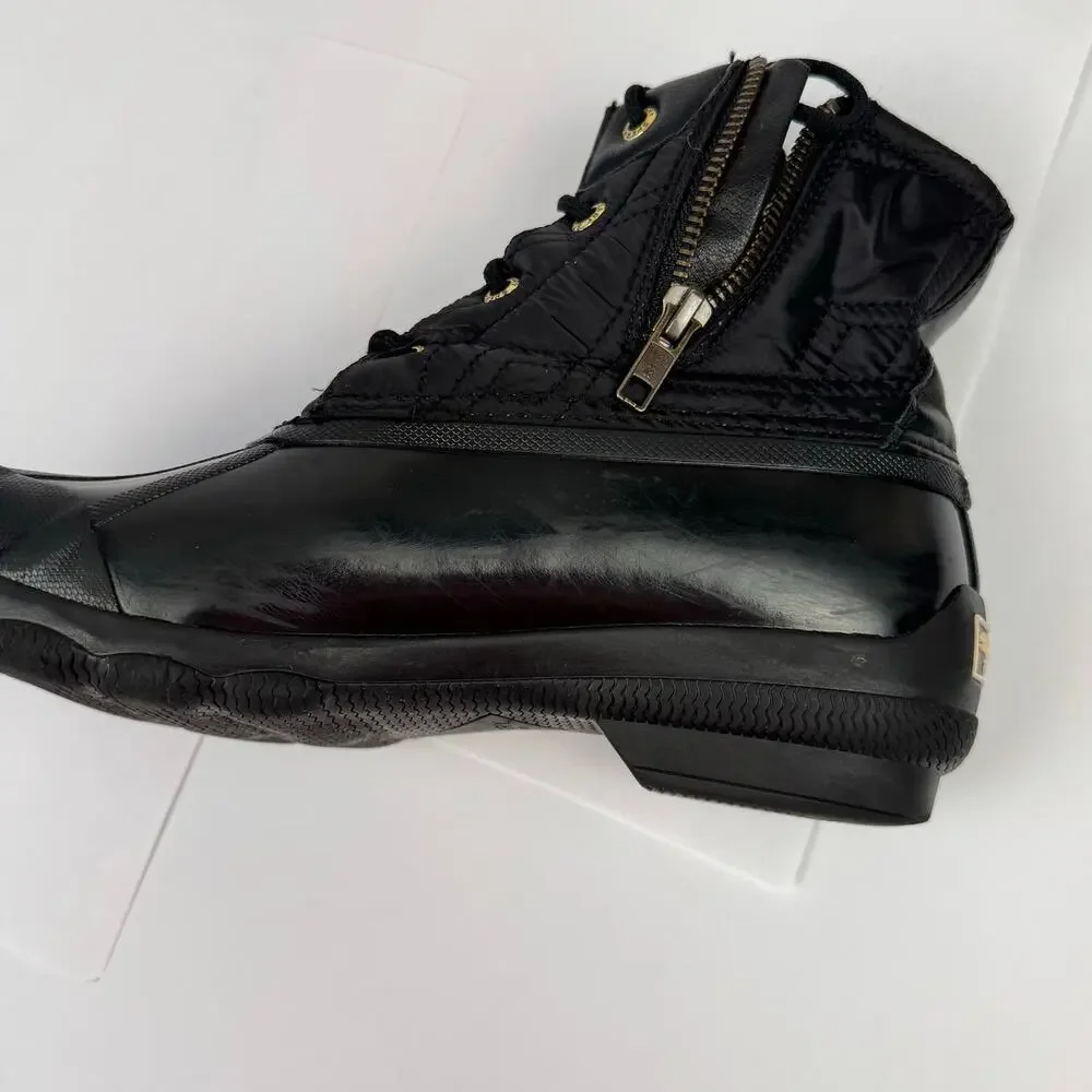 Sperry Black Waterproof Rubber‎ Nylon Quilted Lace Up Gulf Duck Fleece Boots 7M